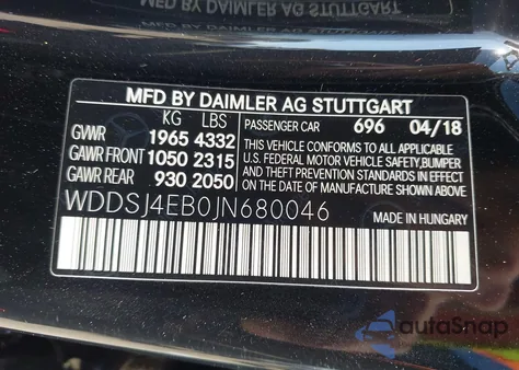 2018 Mercedes-Benz Cla 250 z USA, uszkodzony, nr VIN WDDSJ4EB0JN680046